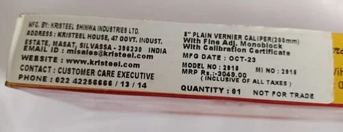 KRISTEEL-2915 Vernier Caliper with fine adjustment (200 mm with calibration certificate) - Image 8